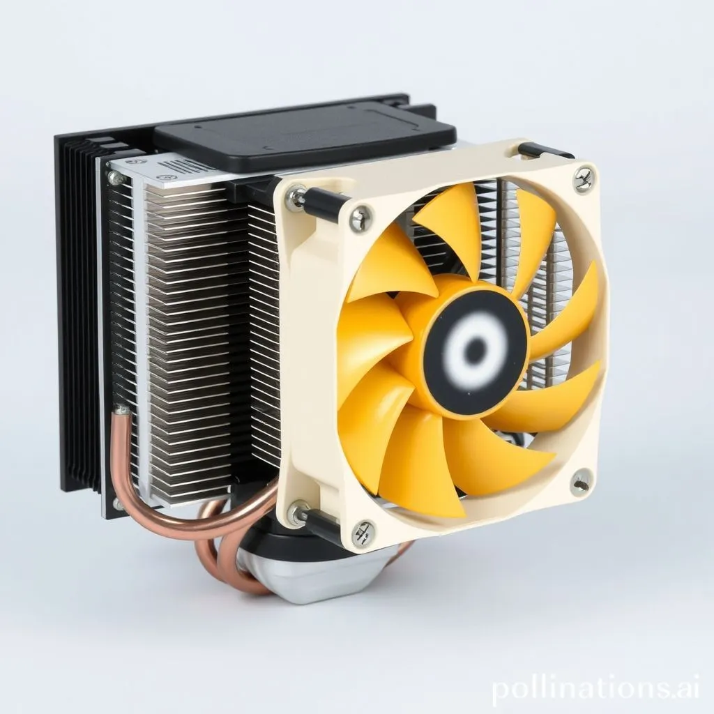 Components of an air CPU cooler: heatsink, heat pipes, and fan