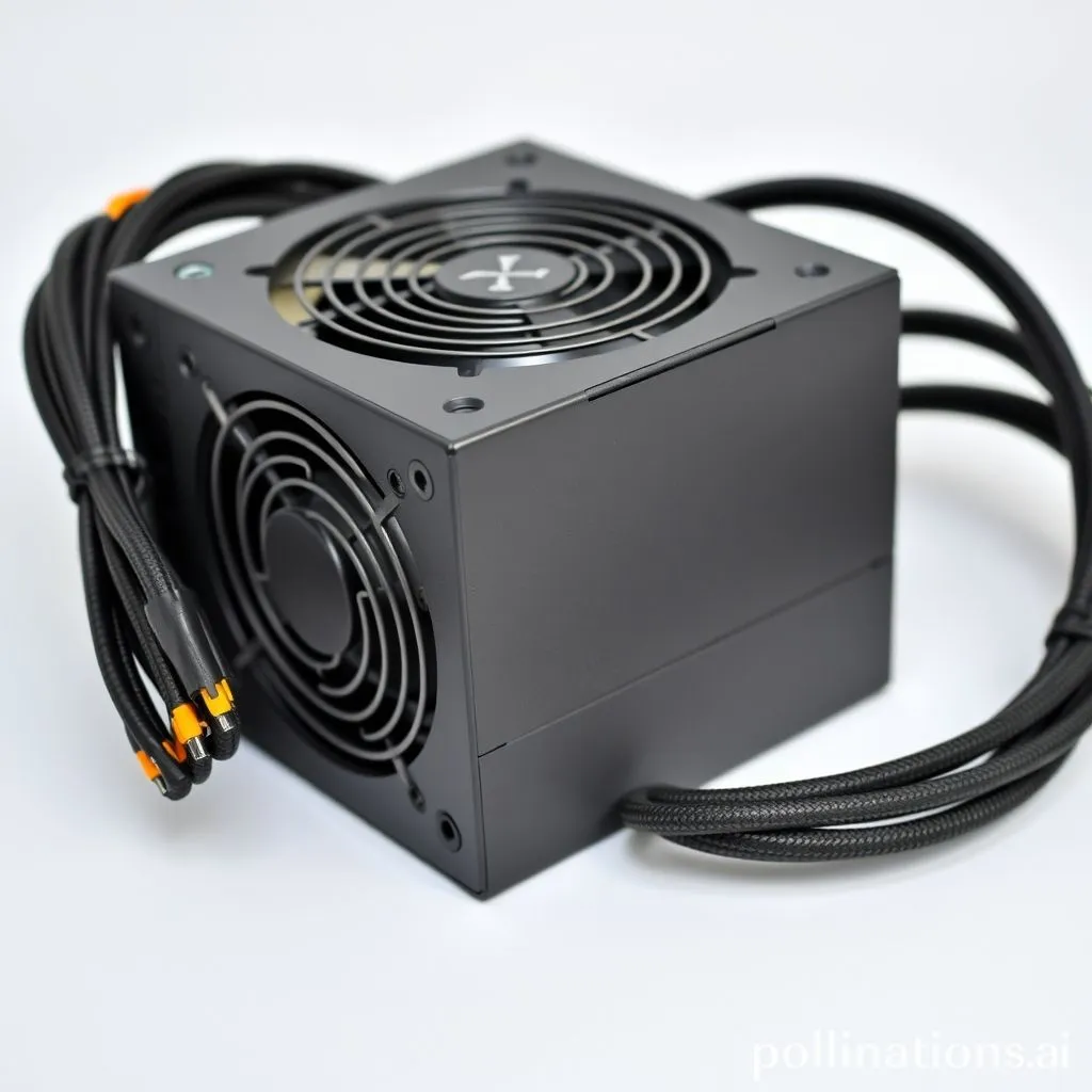 A power supply unit (PSU) with cables, ready for a PC build