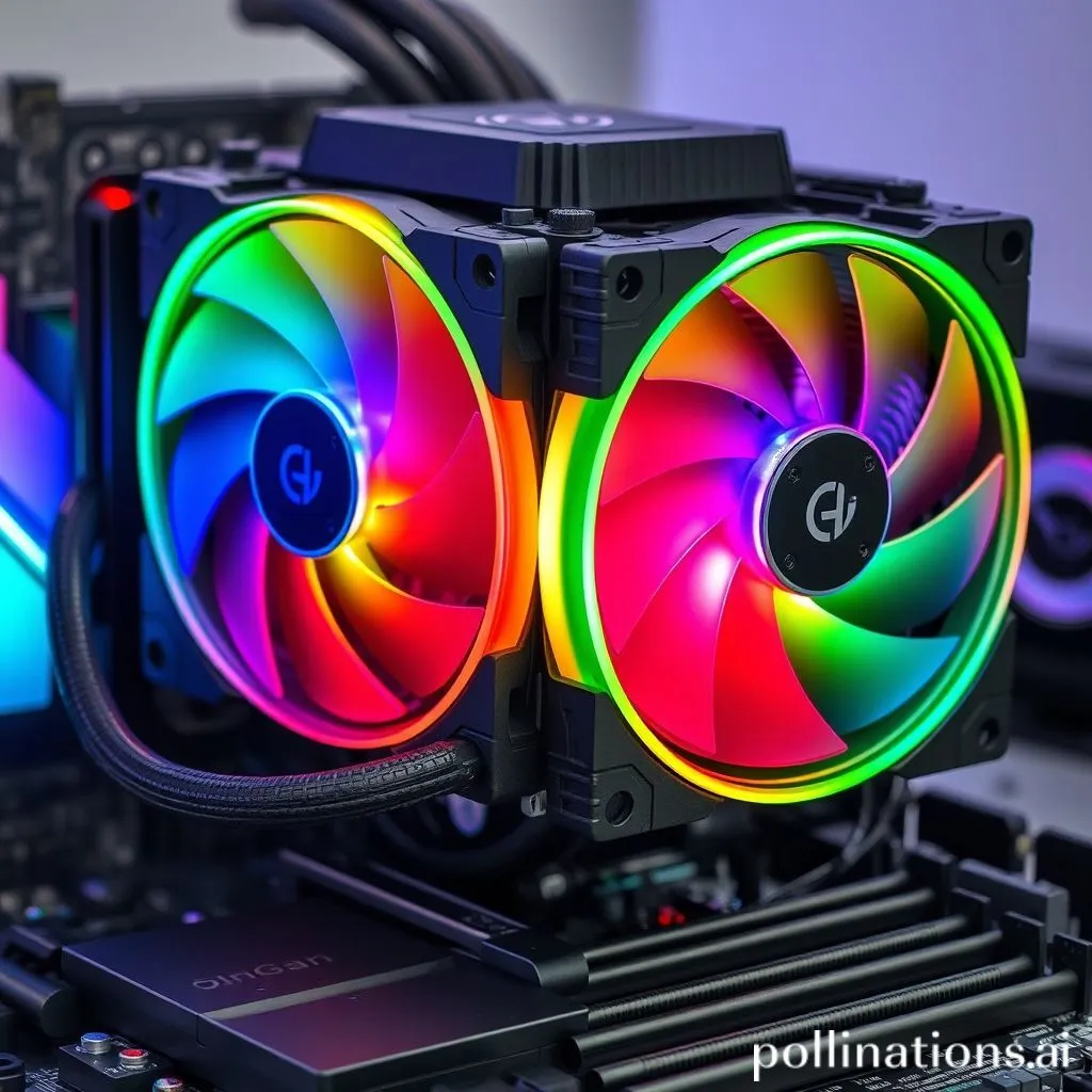 A powerful CPU air cooler installed on a motherboard with RGB fans