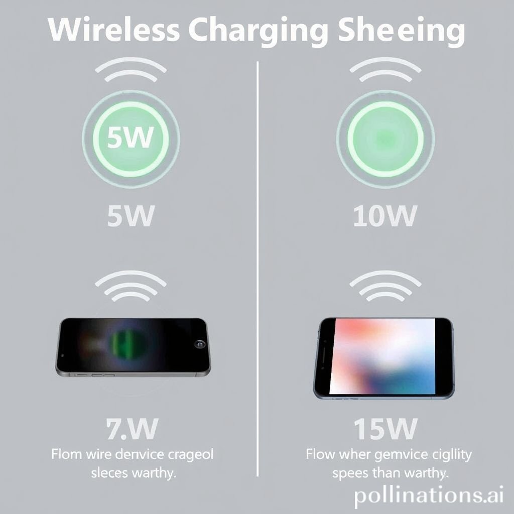 Diagram showing different wireless charging speeds in watts (5W, 7.5W, 10W, 15W)