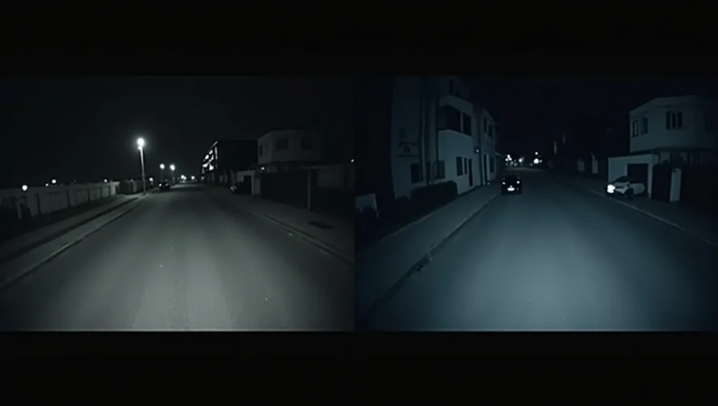 Comparison of traditional black-and-white vs. clear color night vision on security cameras