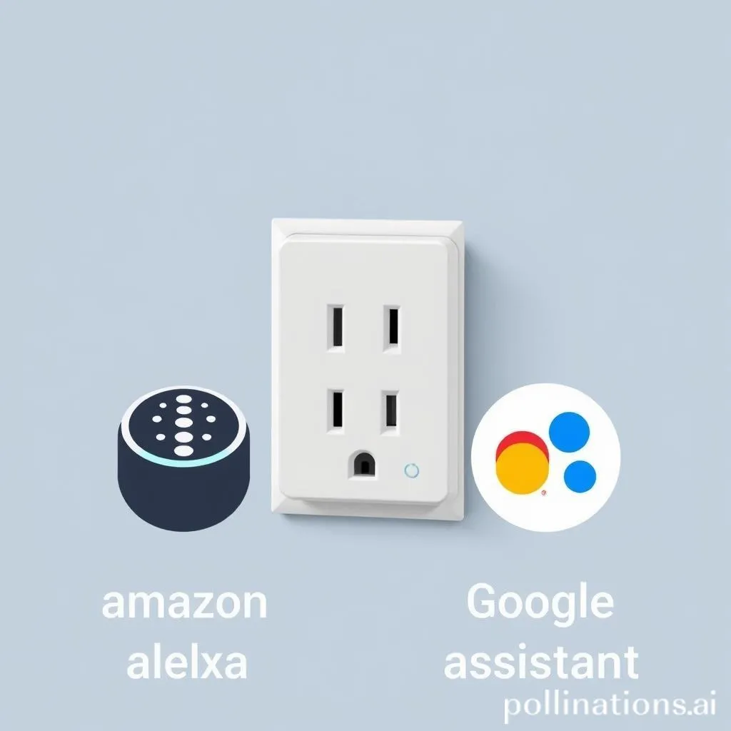 Smart plug showing logos of Amazon Alexa and Google Assistant compatibility