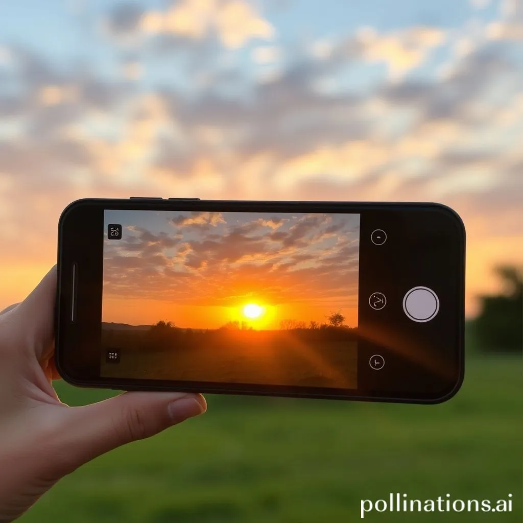 Smartphone camera capturing a scene during golden hour for optimal natural lighting