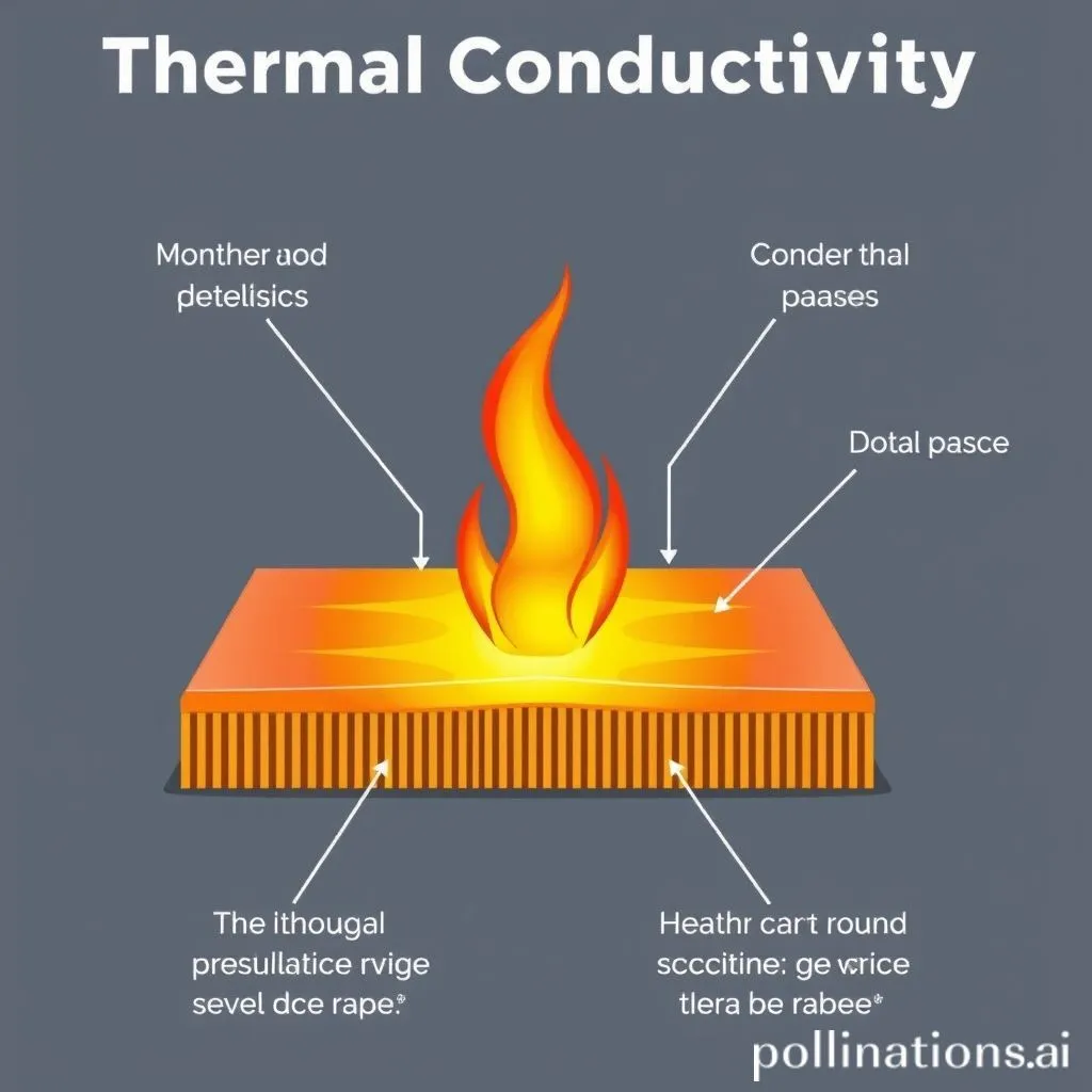 Diagram showing thermal conductivity concept with heat flowing through a thermal paste layer