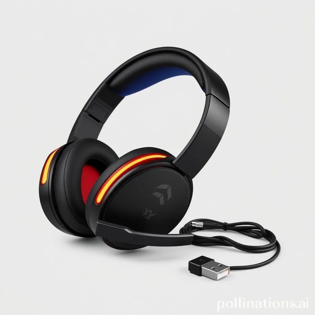 A wireless gaming headset with its USB receiver dongle