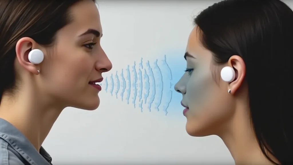 Wireless earbud demonstrating clear call quality with noise-cancelling microphones